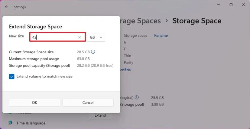 Windows 11 extend Storage Space